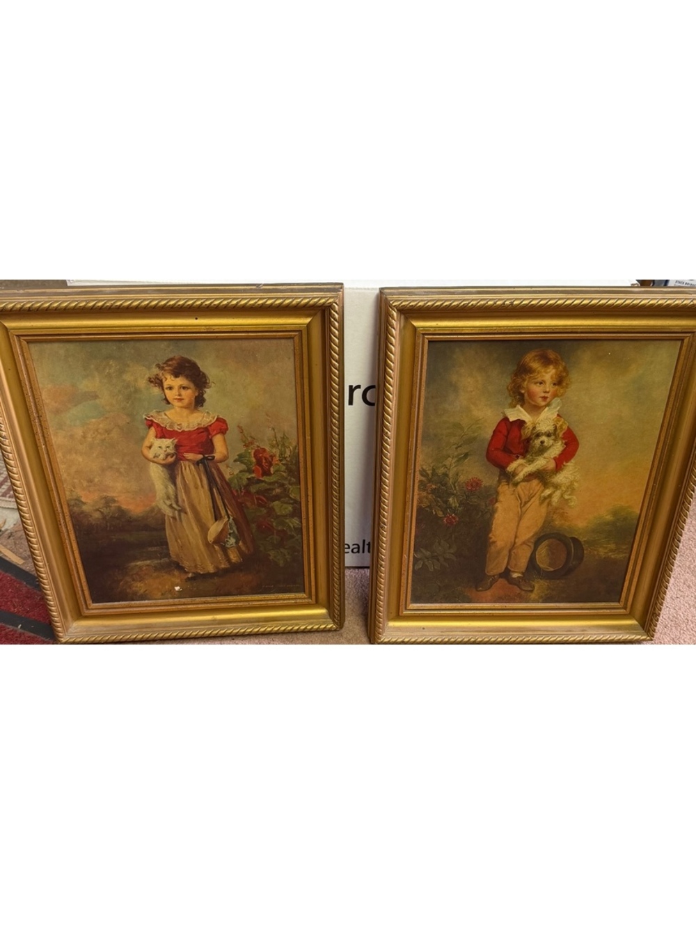 Vintage 1950s Master Simpson & Chums Framed Art Prints Gold Frames Pair 17”